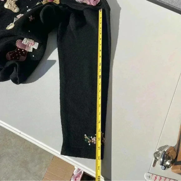 BP Design Cardigan Black Christmas Stockings Design Bead Collared Buttons Size L - Picture 10 of 12